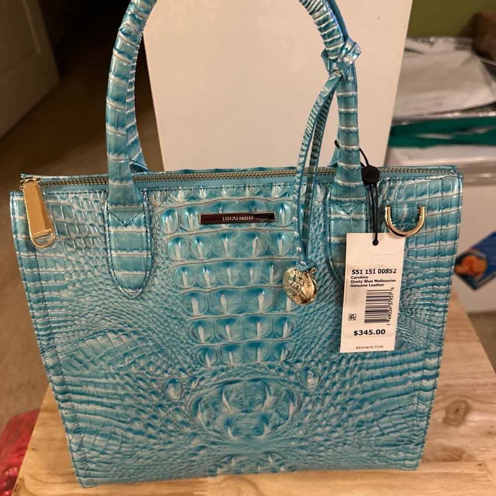 Brahmin Melbourne Leather Caroline Dusty Blue Tote